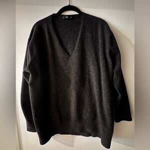 MANGO MNG Charcoal V-Neck Sweater Size L